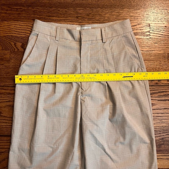 WAYF Plaid Wide Leg Trousers Medium Taupe High Rise Pleated Front Work Pants - Picture 5 of 11